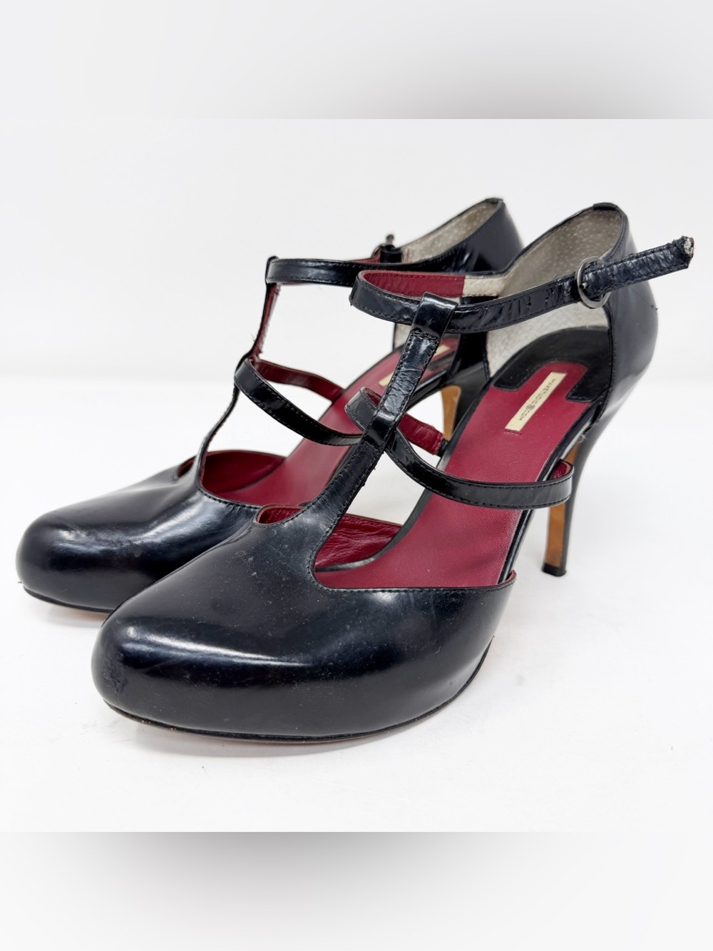 Max Studio Black Patent Leather T-Strap Mary Jane Heels Pumps Size 6.5M Gothic
